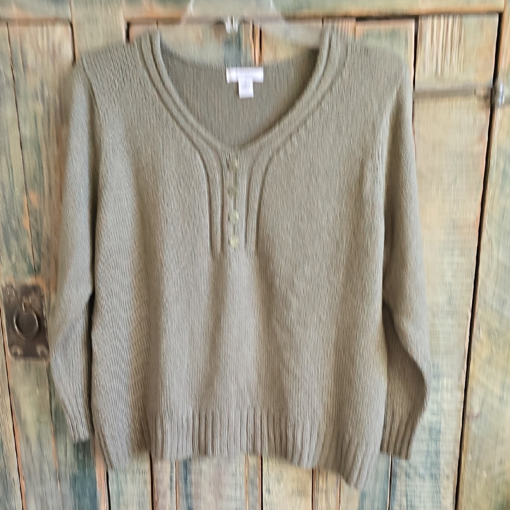 V-Neck Olive Green Women's Sweater